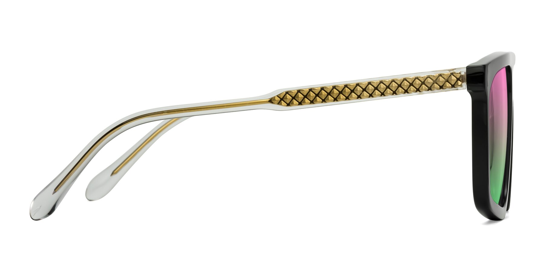 Side of Vazquez in Black/Gold with Pink / Green Gradient Lenses