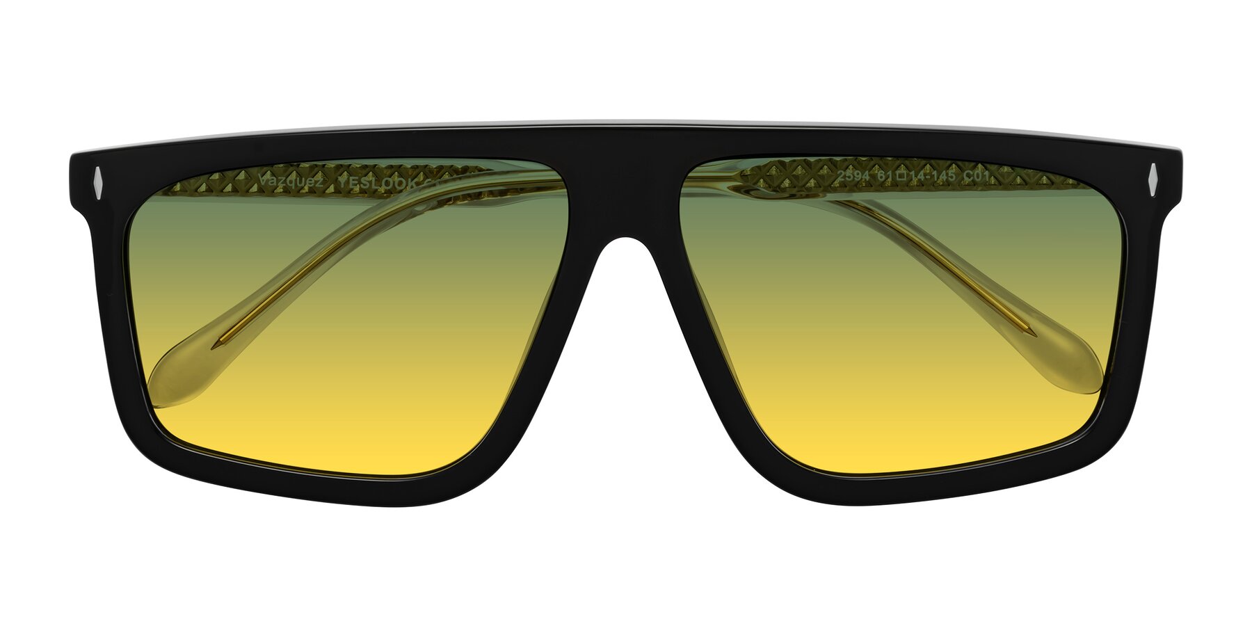 Folded Front of Vazquez in Black/Gold with Green / Yellow Gradient Lenses