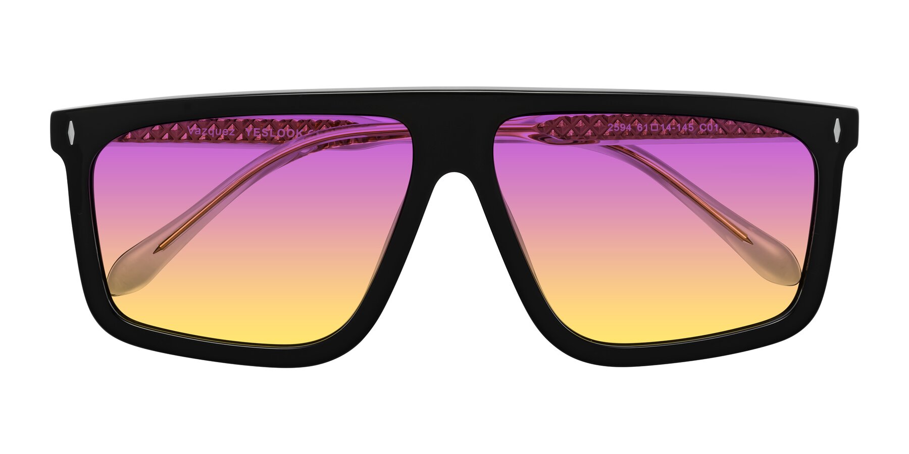 Folded Front of Vazquez in Black/Gold with Purple / Yellow Gradient Lenses