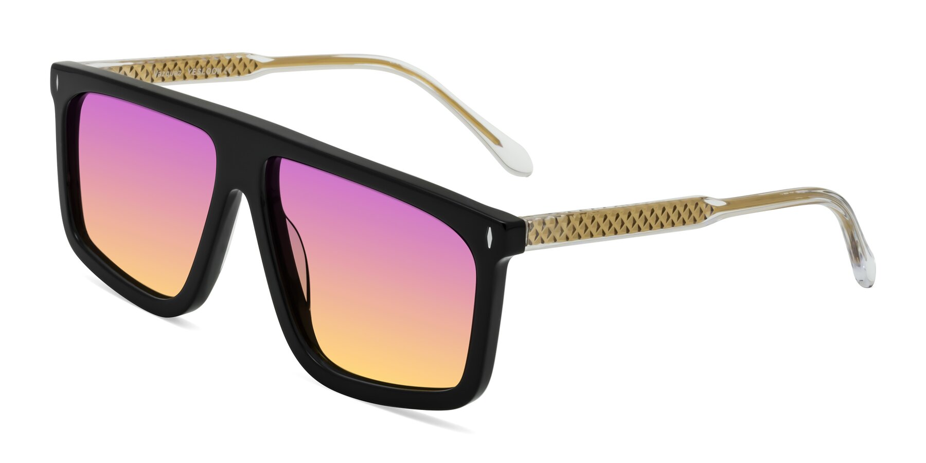 Angle of Vazquez in Black/Gold with Purple / Yellow Gradient Lenses
