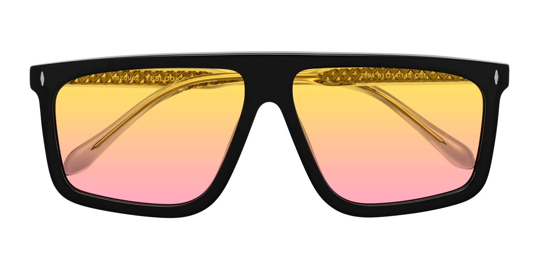 Folded Front of Vazquez in Black/Gold with Yellow / Pink Gradient Lenses