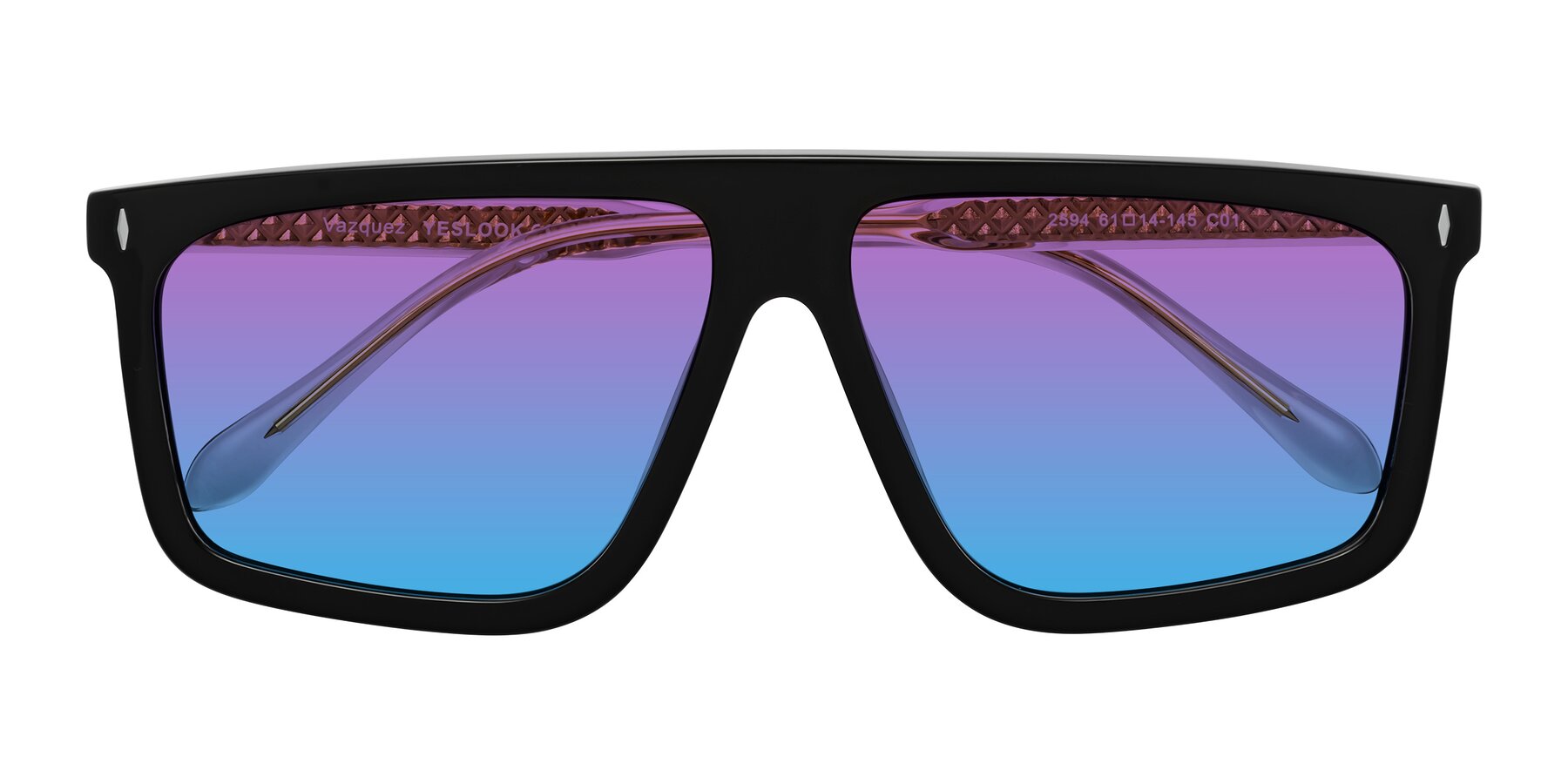 Folded Front of Vazquez in Black/Gold with Purple / Blue Gradient Lenses