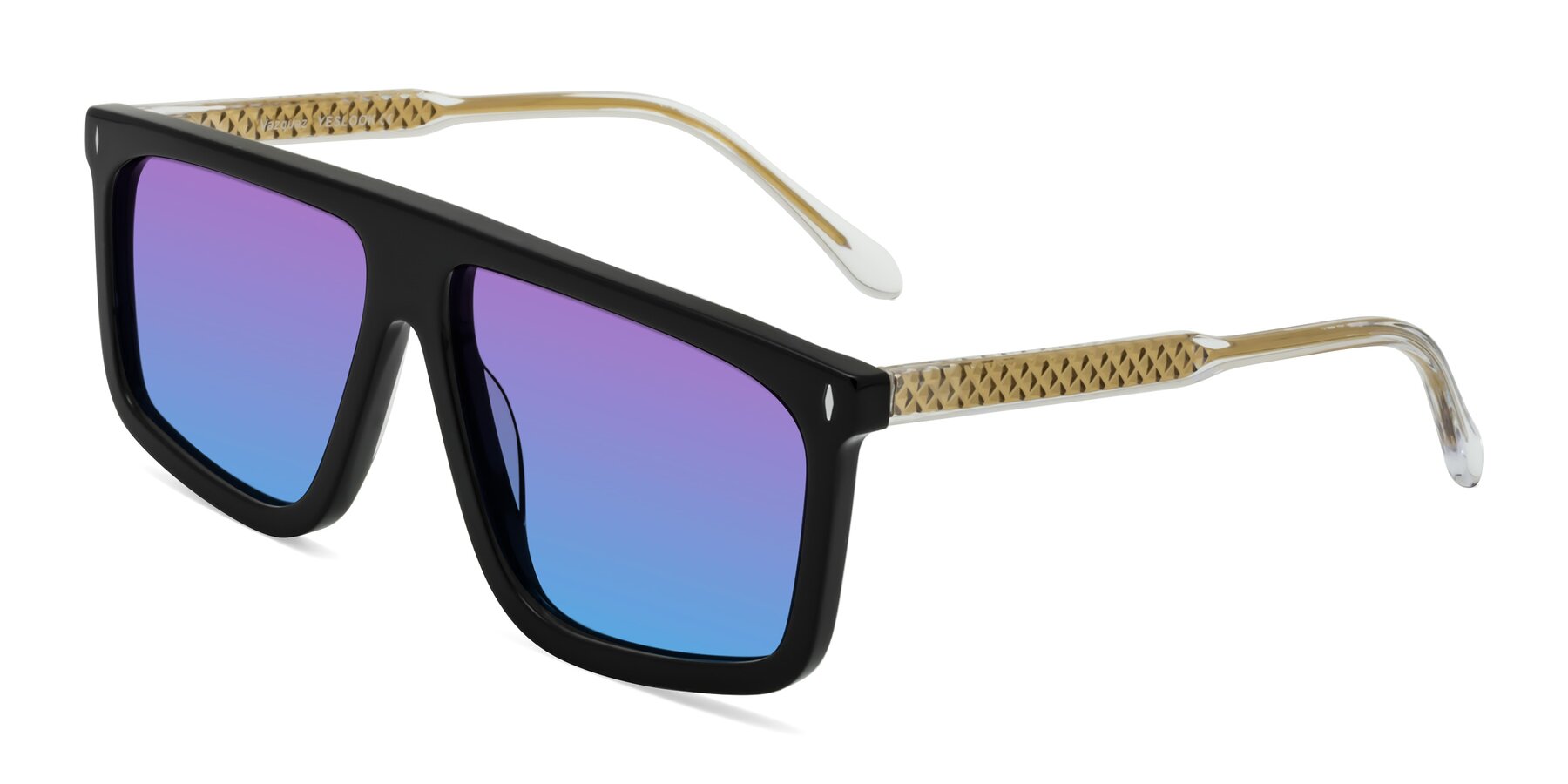 Angle of Vazquez in Black/Gold with Purple / Blue Gradient Lenses