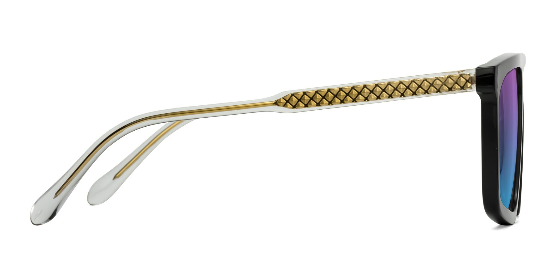Side of Vazquez in Black/Gold with Purple / Blue Gradient Lenses