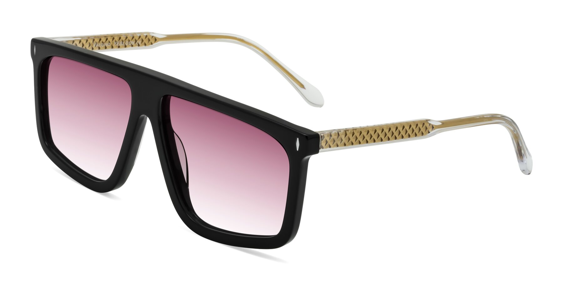 Angle of Vazquez in Black/Gold with Wine Gradient Lenses