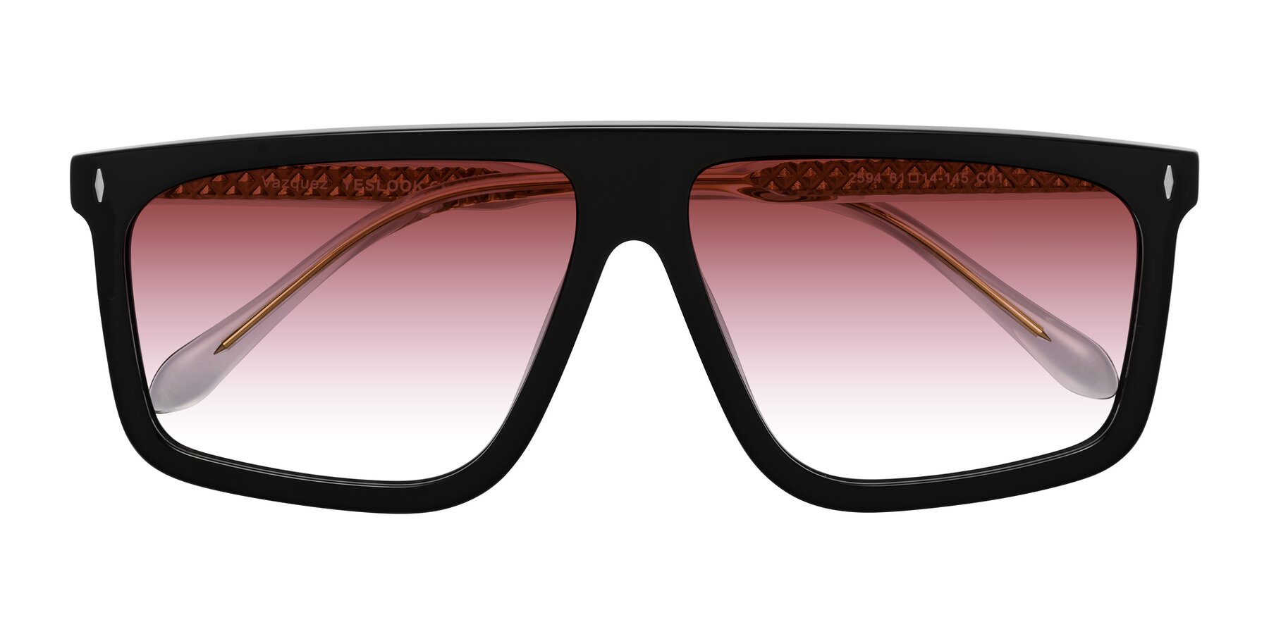 Folded Front of Vazquez in Black/Gold with Garnet Gradient Lenses