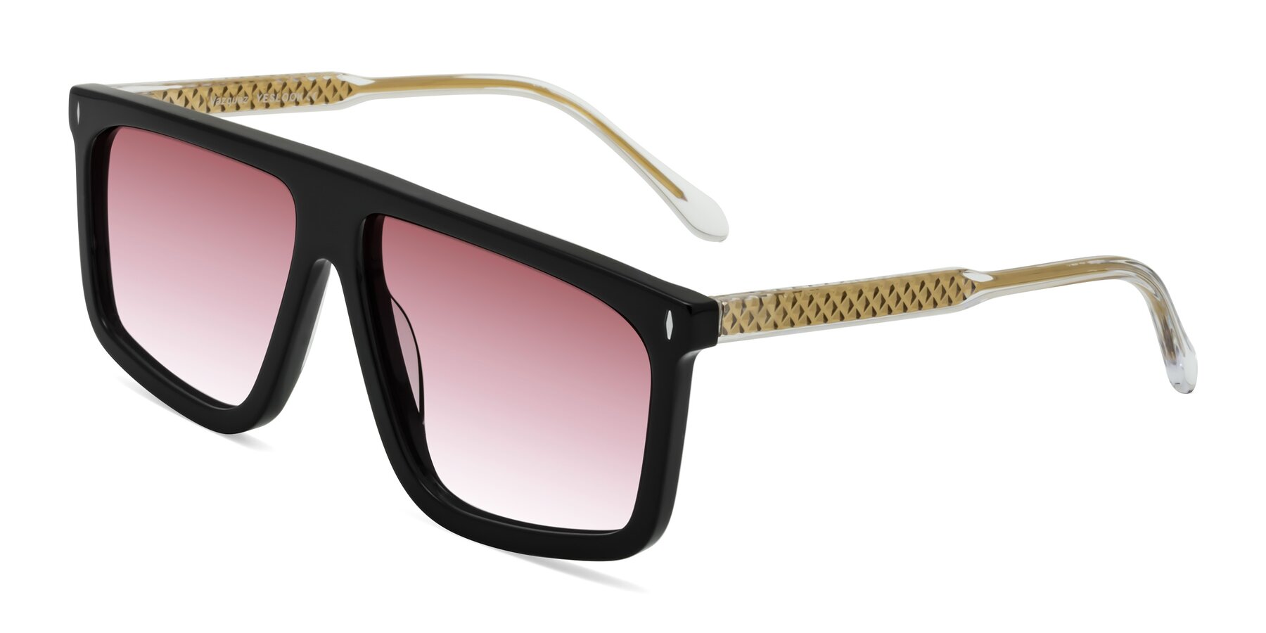 Angle of Vazquez in Black/Gold with Garnet Gradient Lenses