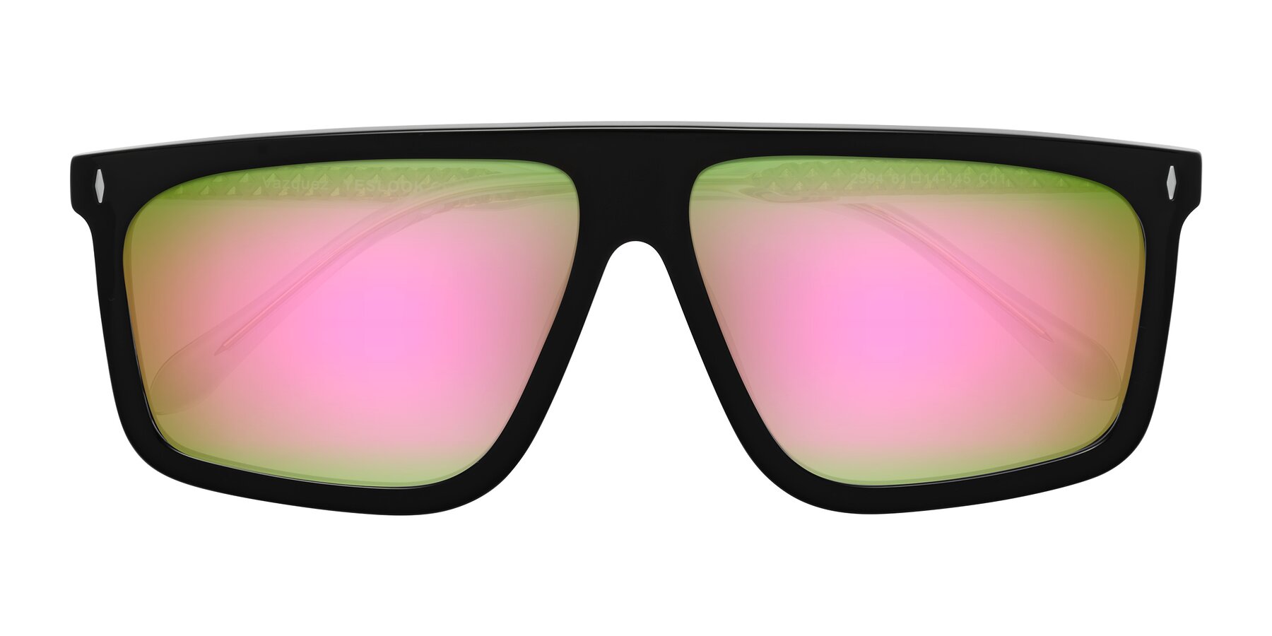 Folded Front of Vazquez in Black/Gold with Pink Mirrored Lenses