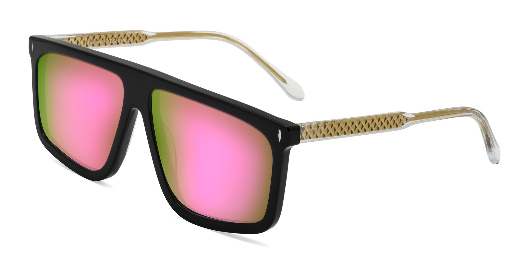 Angle of Vazquez in Black/Gold with Pink Mirrored Lenses