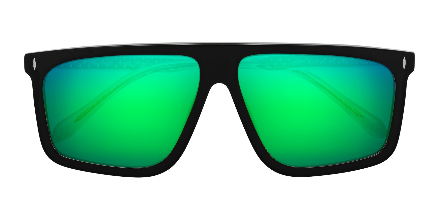 Folded Front of Vazquez in Black/Gold with Green Mirrored Lenses
