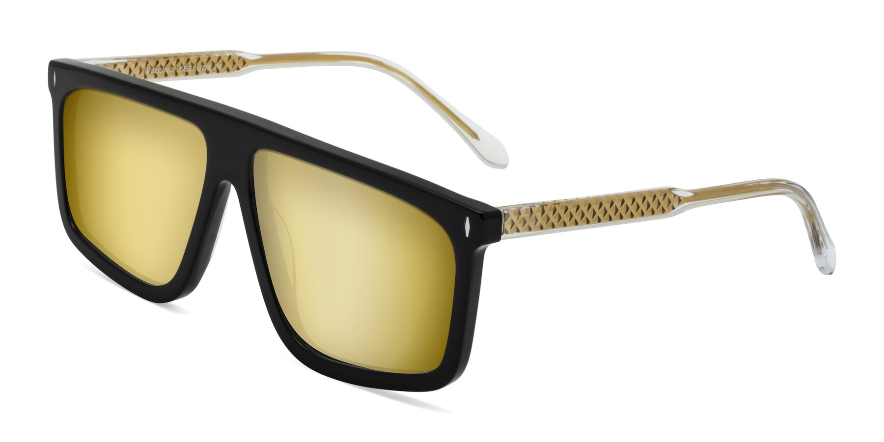 Angle of Vazquez in Black/Gold with Gold Mirrored Lenses