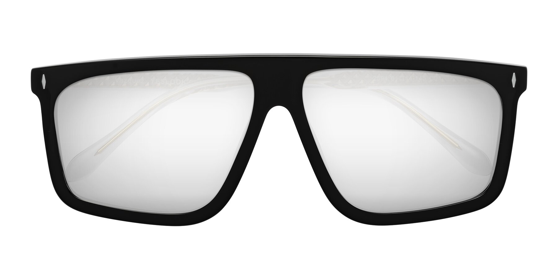 Folded Front of Vazquez in Black/Gold with Silver Mirrored Lenses