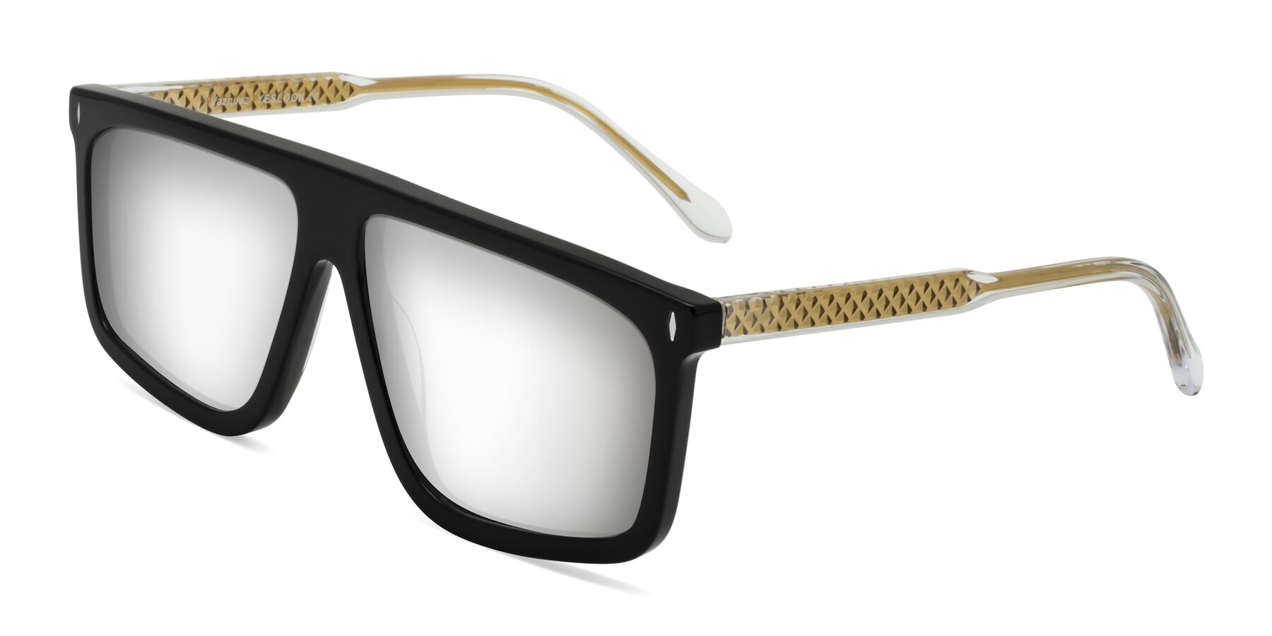 Angle of Vazquez in Black/Gold with Silver Mirrored Lenses