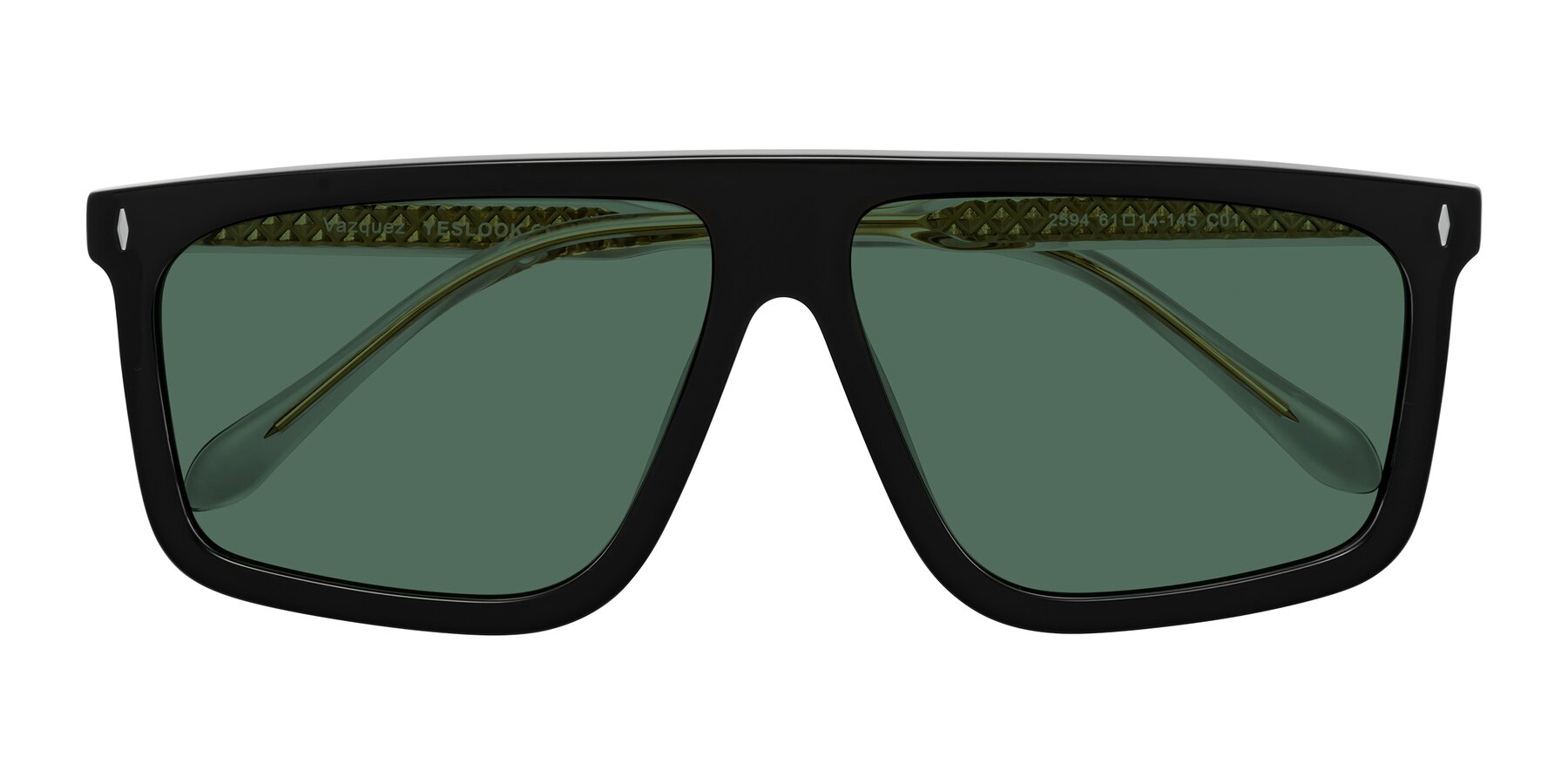 Folded Front of Vazquez in Black/Gold with Green Polarized Lenses