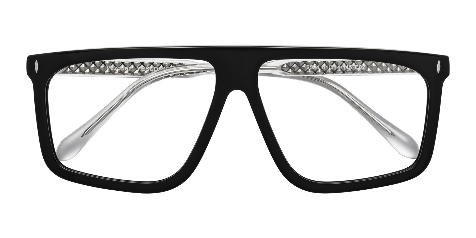 Folded Front of Vazquez in Black/Silver with Clear Blue Light Blocking Lenses