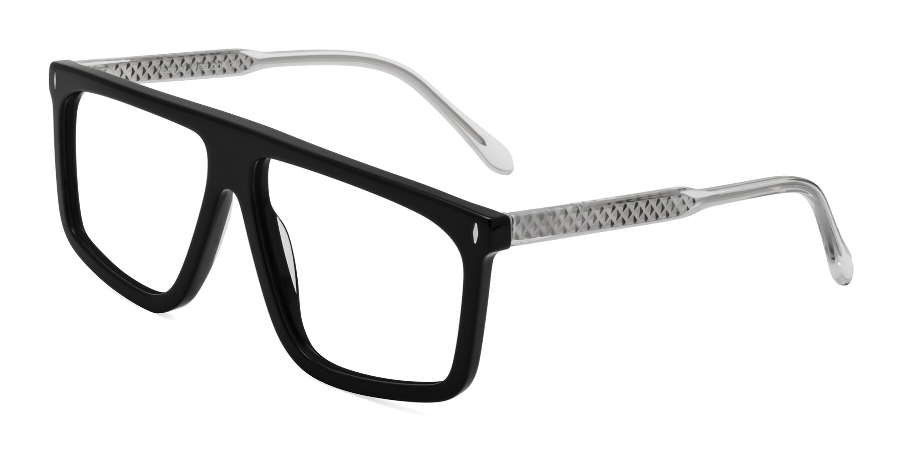 Angle of Vazquez in Black/Silver with Clear Blue Light Blocking Lenses