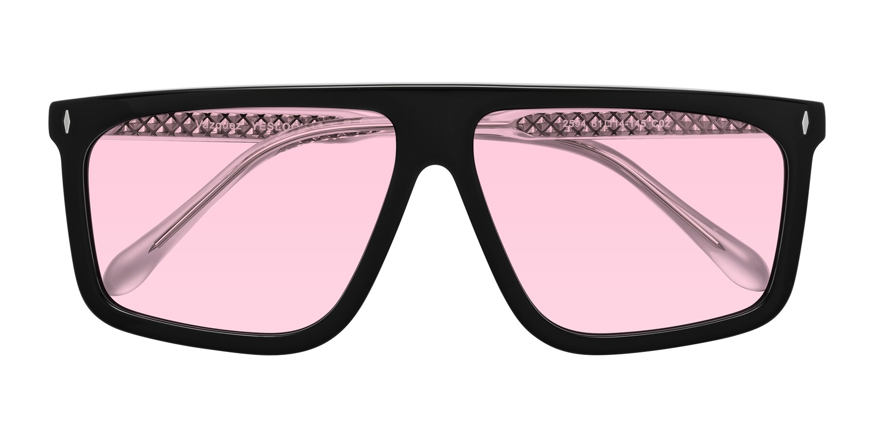 Folded Front of Vazquez in Black/Silver with Light Pink Tinted Lenses