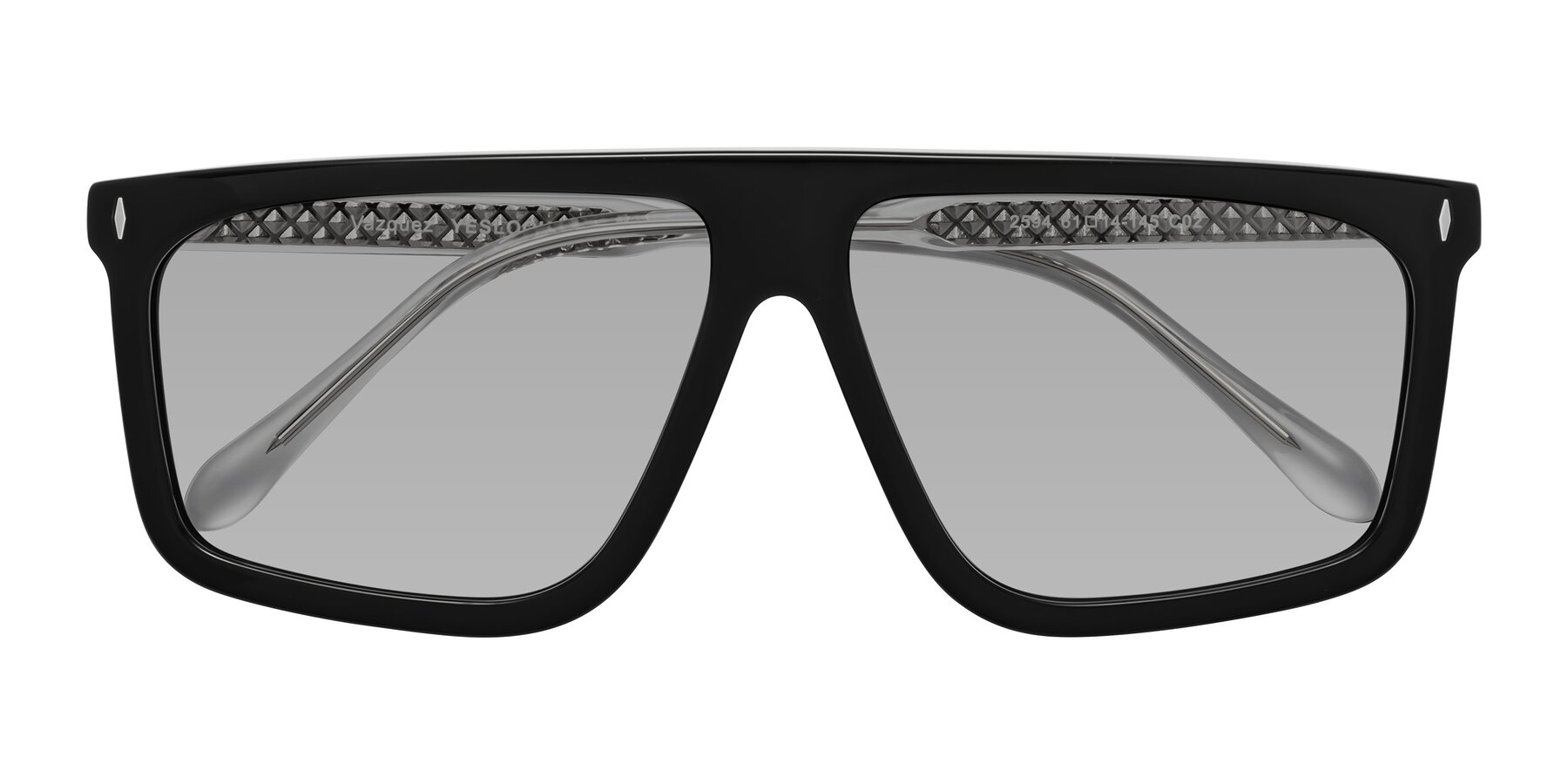 Folded Front of Vazquez in Black/Silver with Light Gray Tinted Lenses