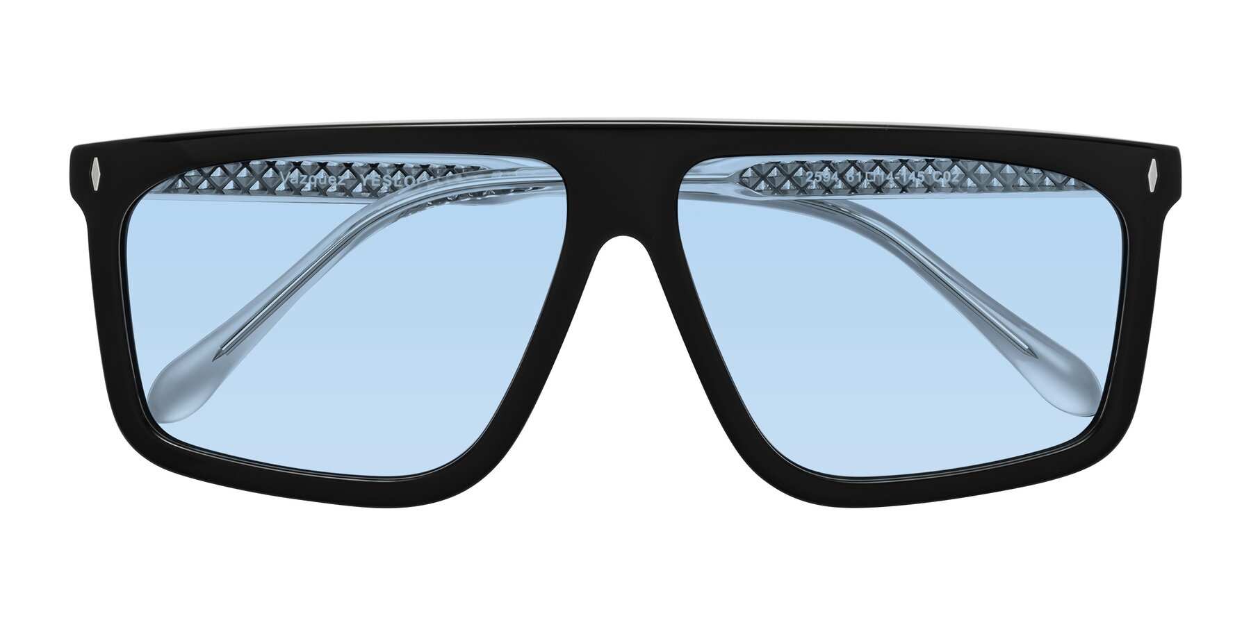 Folded Front of Vazquez in Black/Silver with Light Blue Tinted Lenses