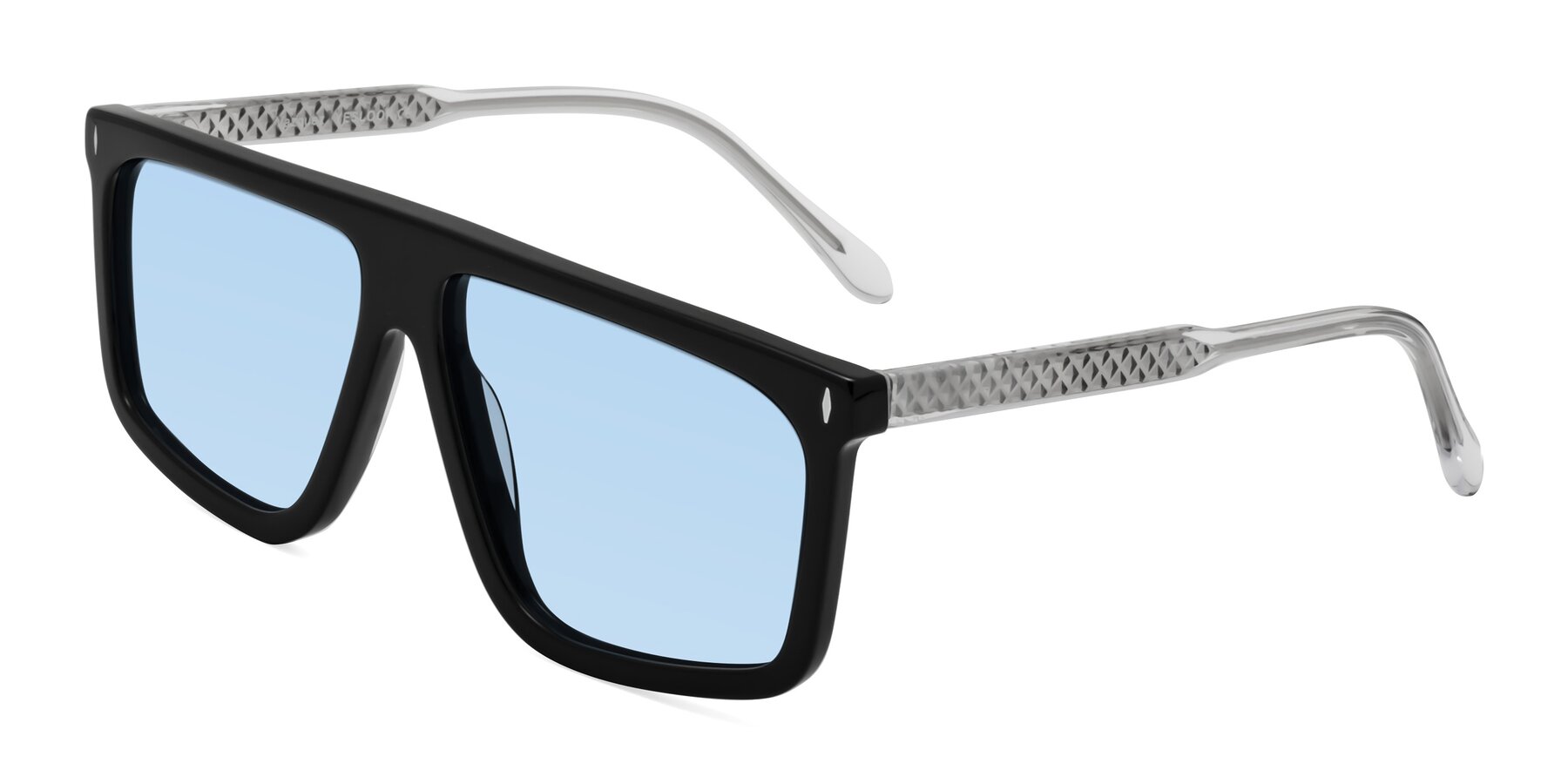 Angle of Vazquez in Black/Silver with Light Blue Tinted Lenses