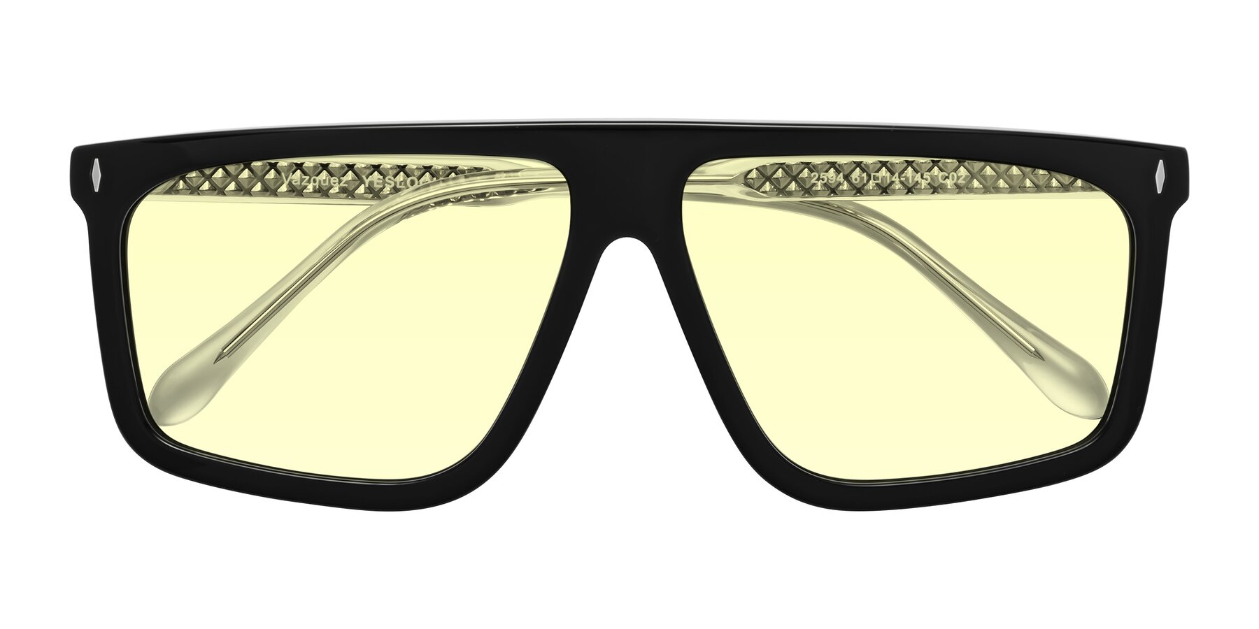Folded Front of Vazquez in Black/Silver with Light Yellow Tinted Lenses
