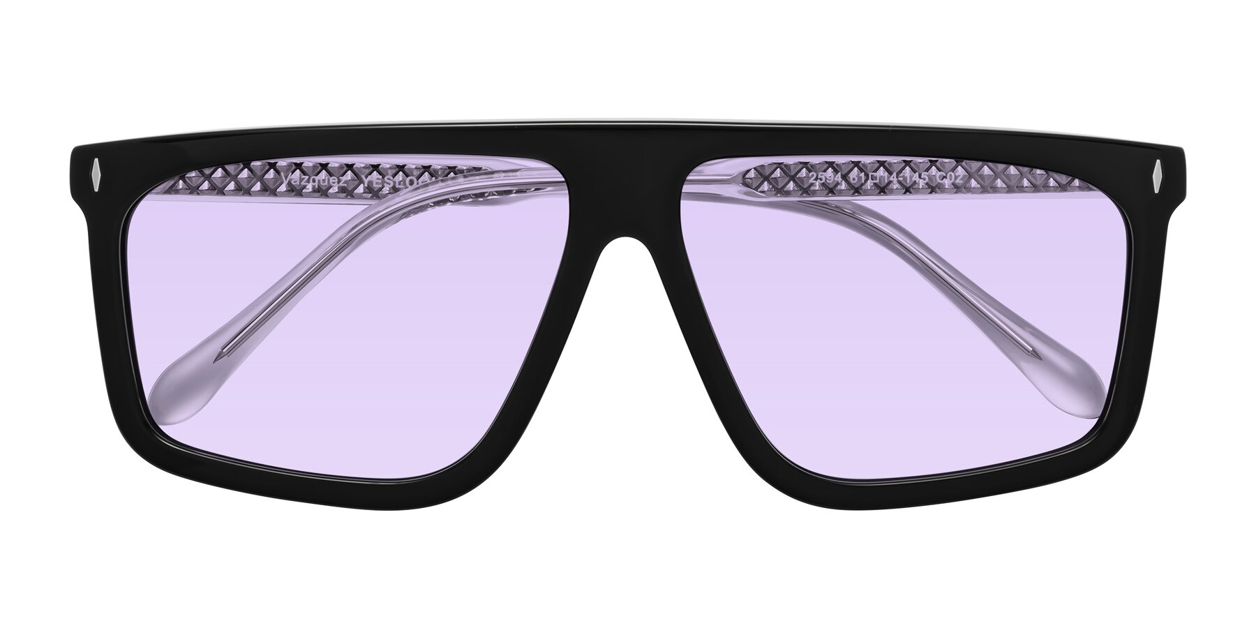 Folded Front of Vazquez in Black/Silver with Light Purple Tinted Lenses