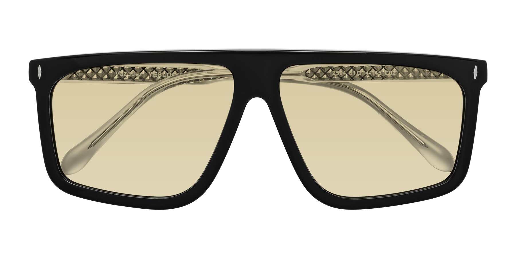 Folded Front of Vazquez in Black/Silver with Light Champagne Tinted Lenses
