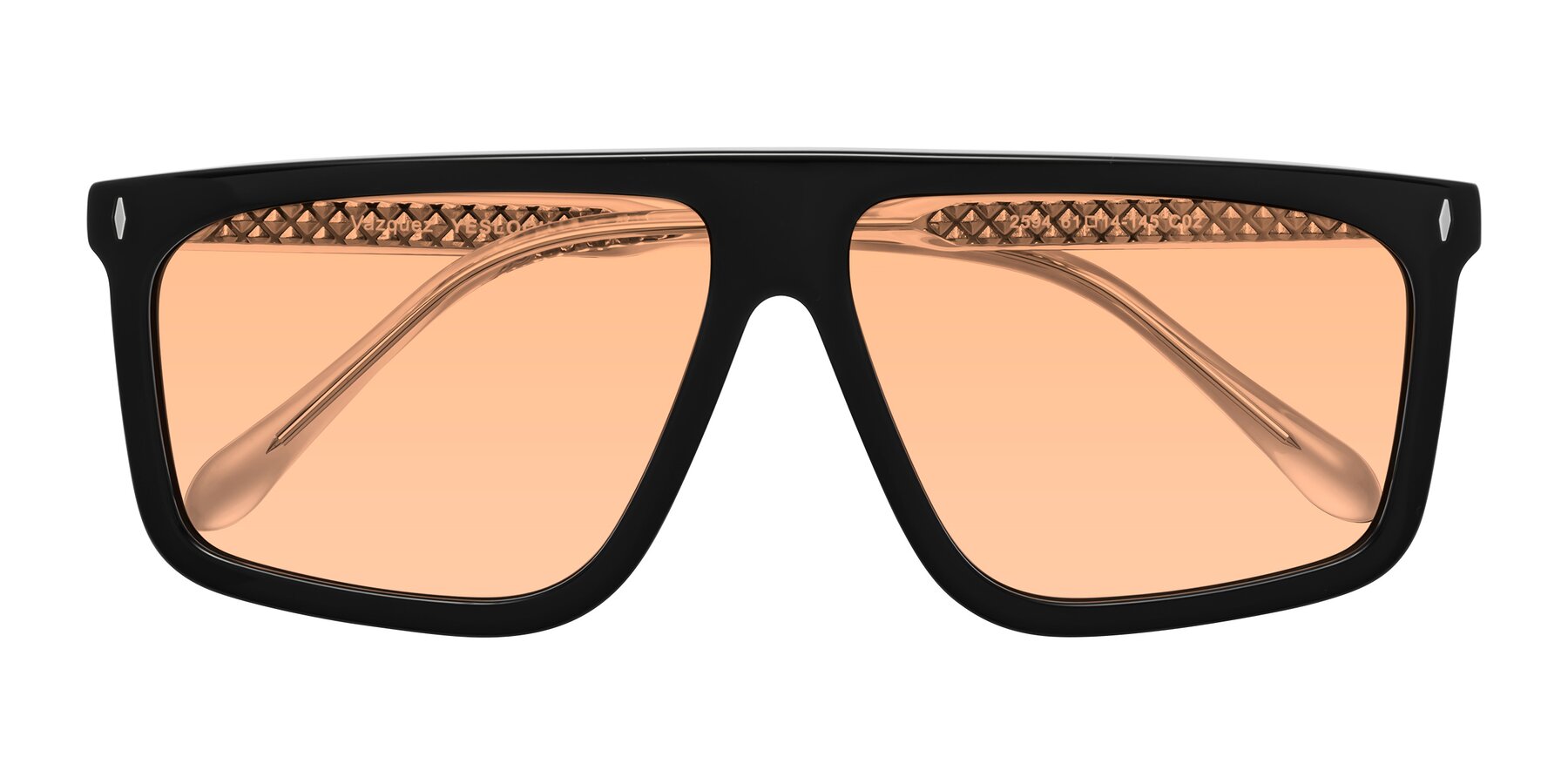 Folded Front of Vazquez in Black/Silver with Light Orange Tinted Lenses