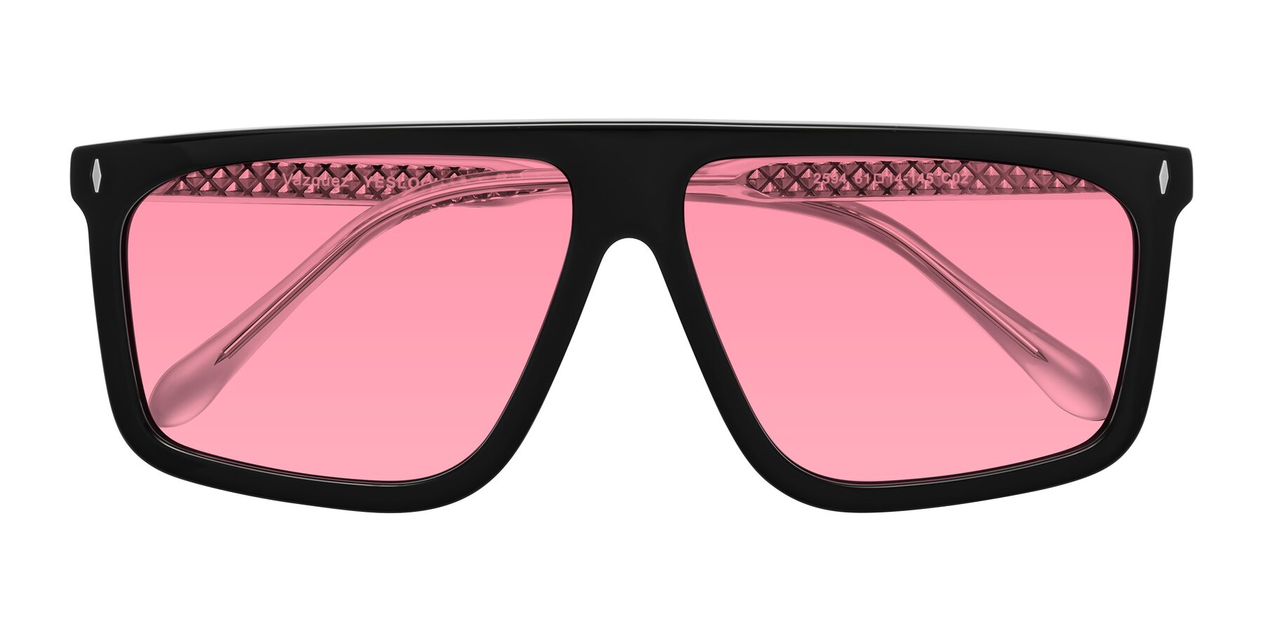 Folded Front of Vazquez in Black/Silver with Pink Tinted Lenses