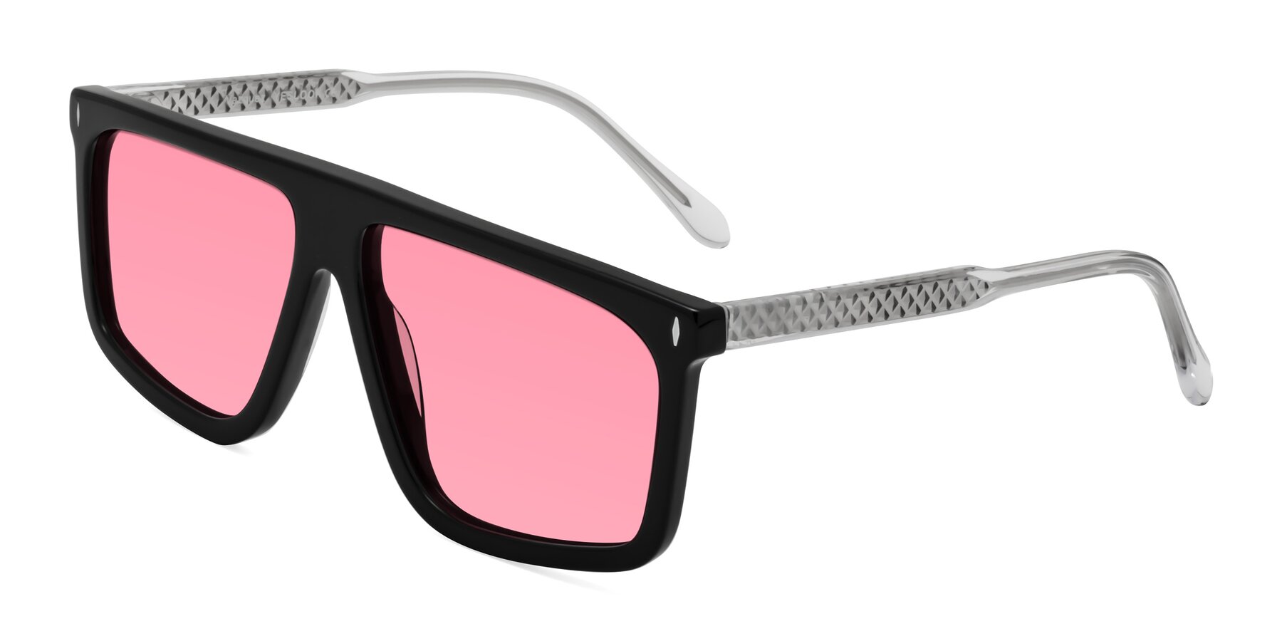 Angle of Vazquez in Black/Silver with Pink Tinted Lenses