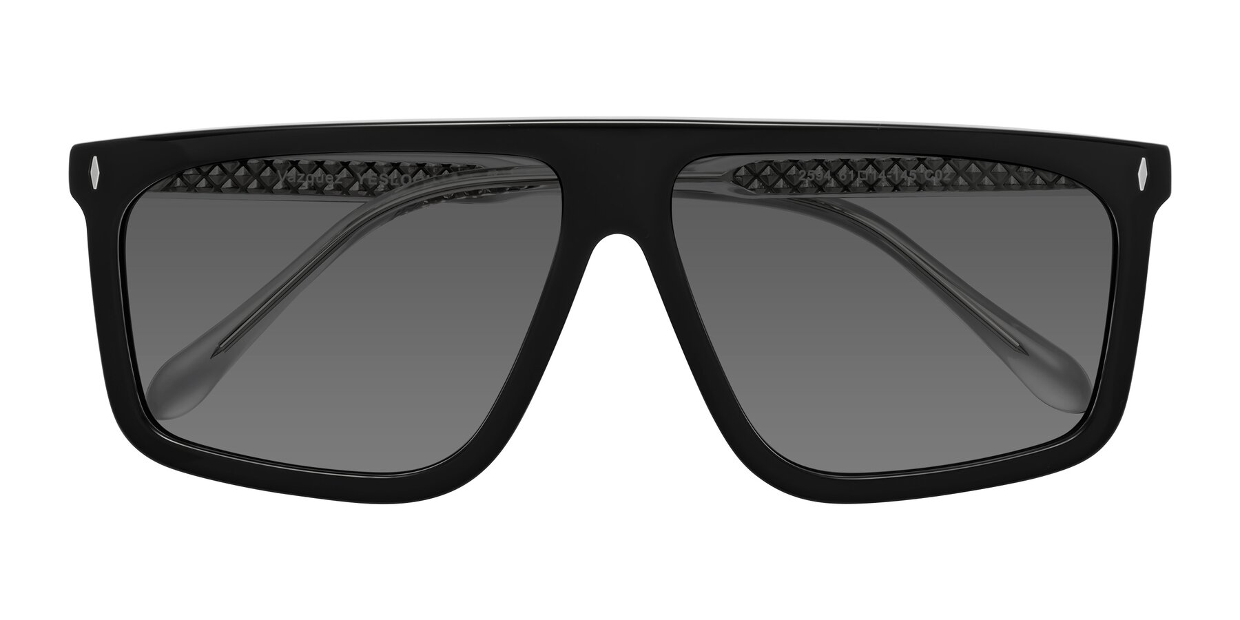 Folded Front of Vazquez in Black/Silver with Medium Gray Tinted Lenses