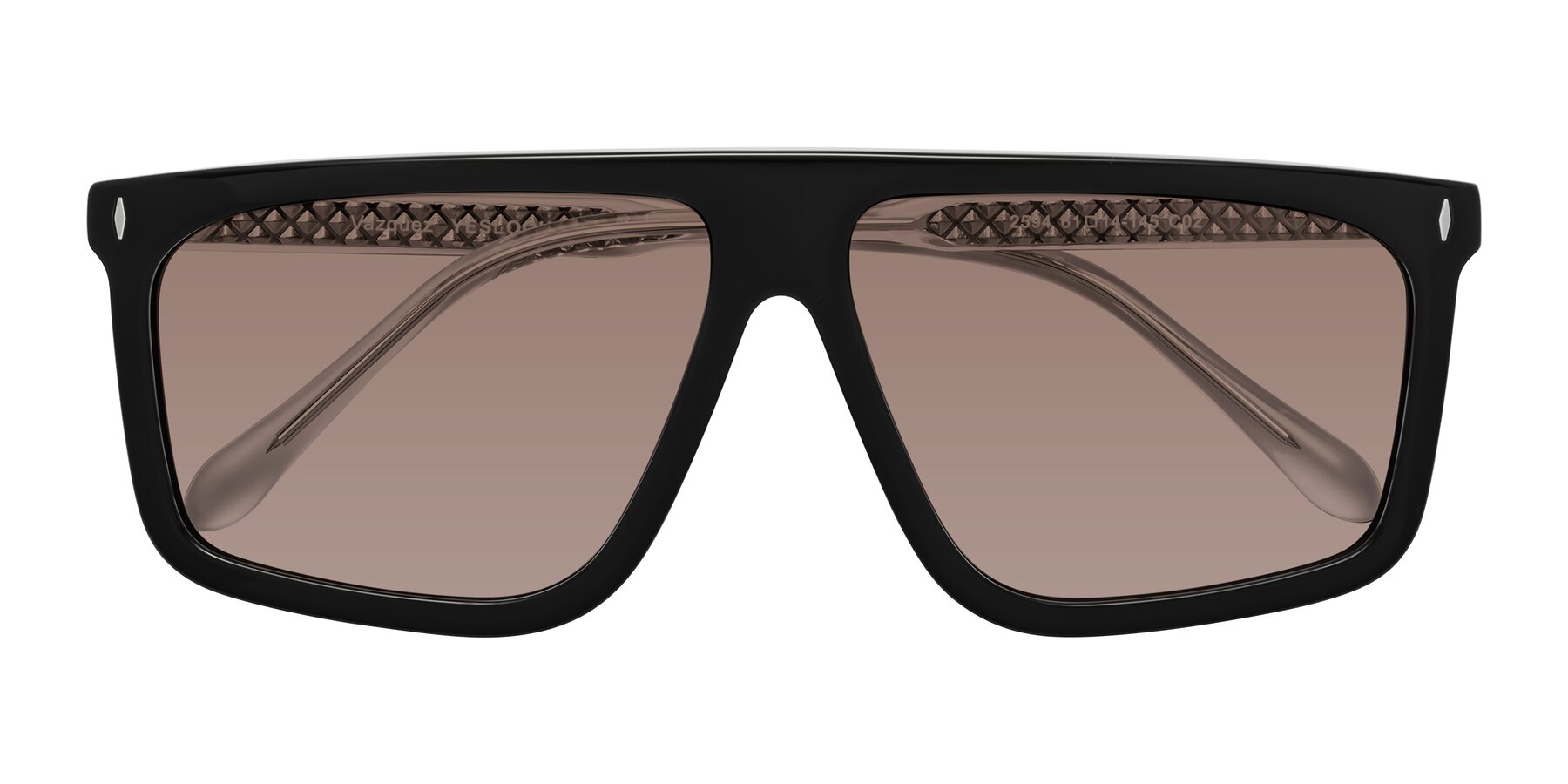 Folded Front of Vazquez in Black/Silver with Medium Brown Tinted Lenses