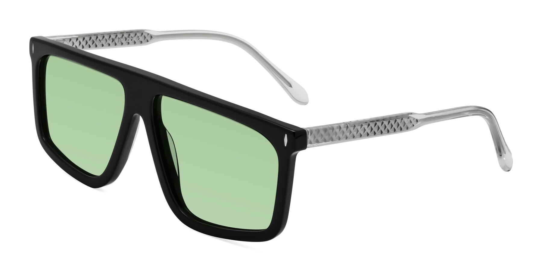 Angle of Vazquez in Black/Silver with Medium Green Tinted Lenses