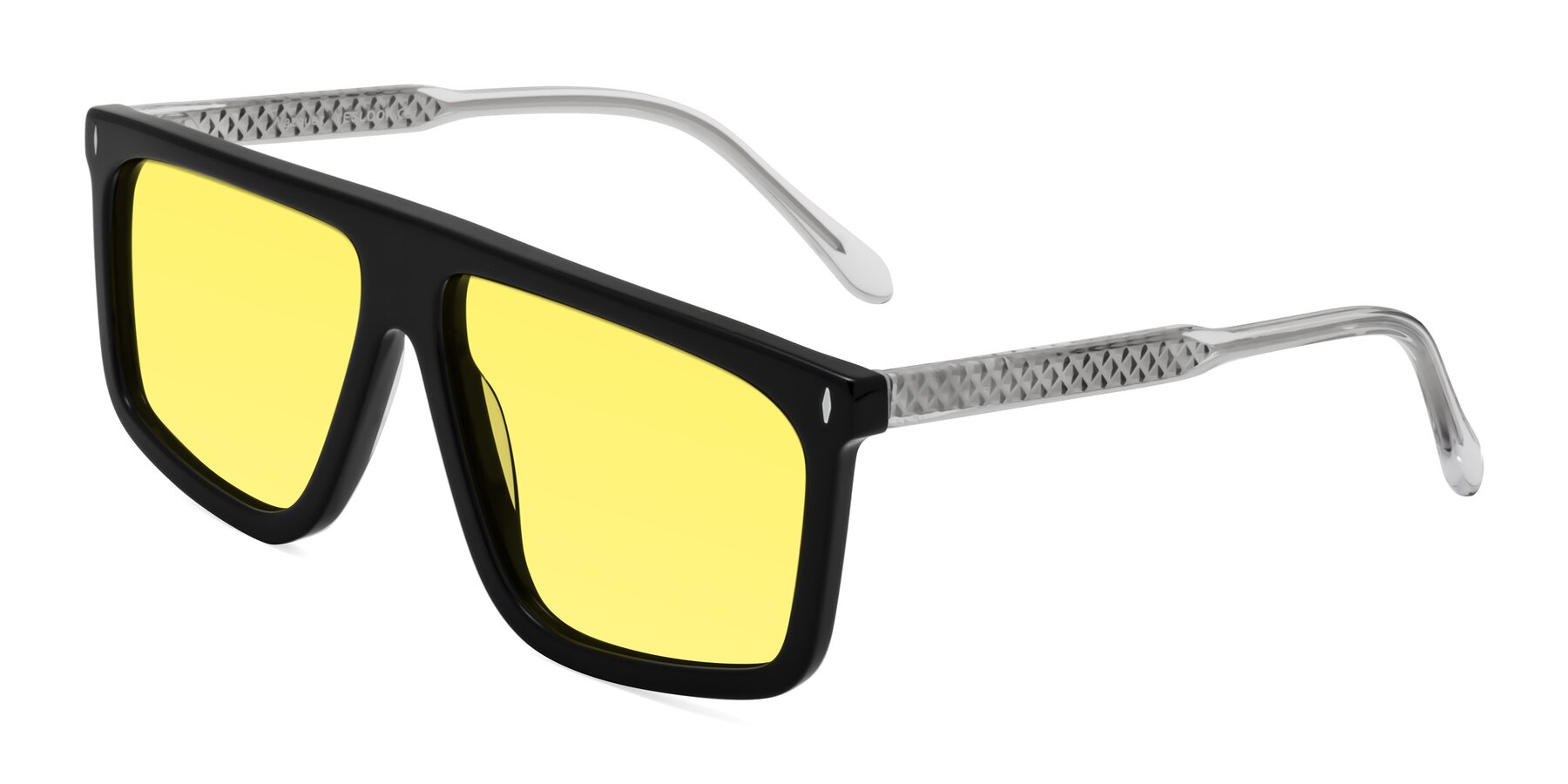 Angle of Vazquez in Black/Silver with Medium Yellow Tinted Lenses
