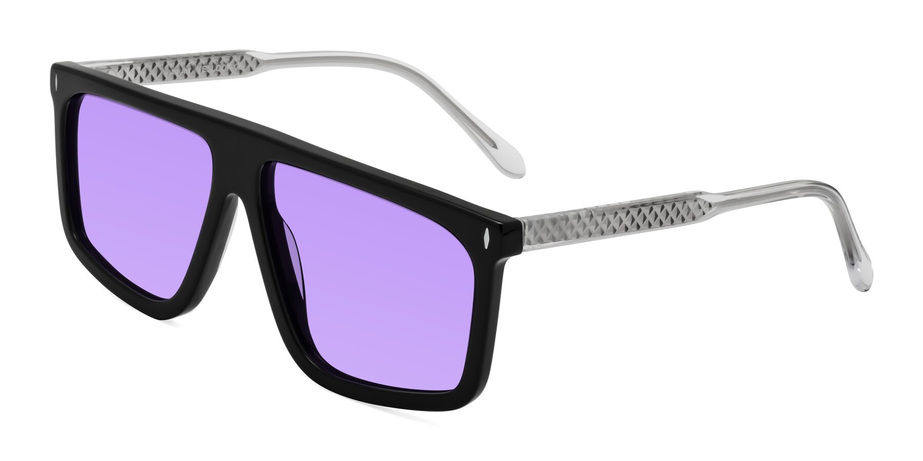 Angle of Vazquez in Black/Silver with Medium Purple Tinted Lenses