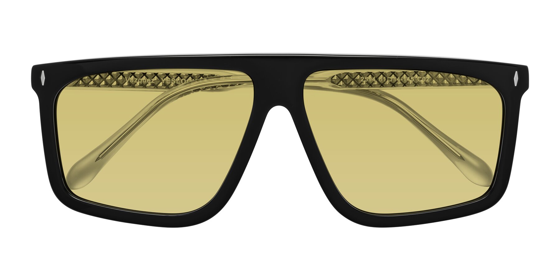 Folded Front of Vazquez in Black/Silver with Medium Champagne Tinted Lenses