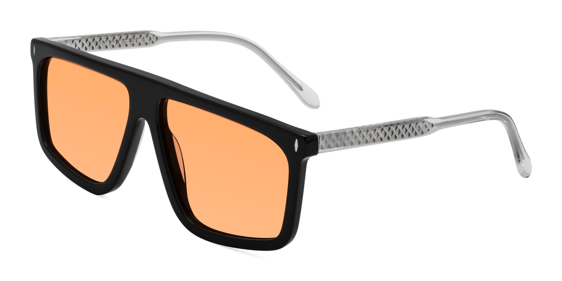 Angle of Vazquez in Black/Silver with Medium Orange Tinted Lenses