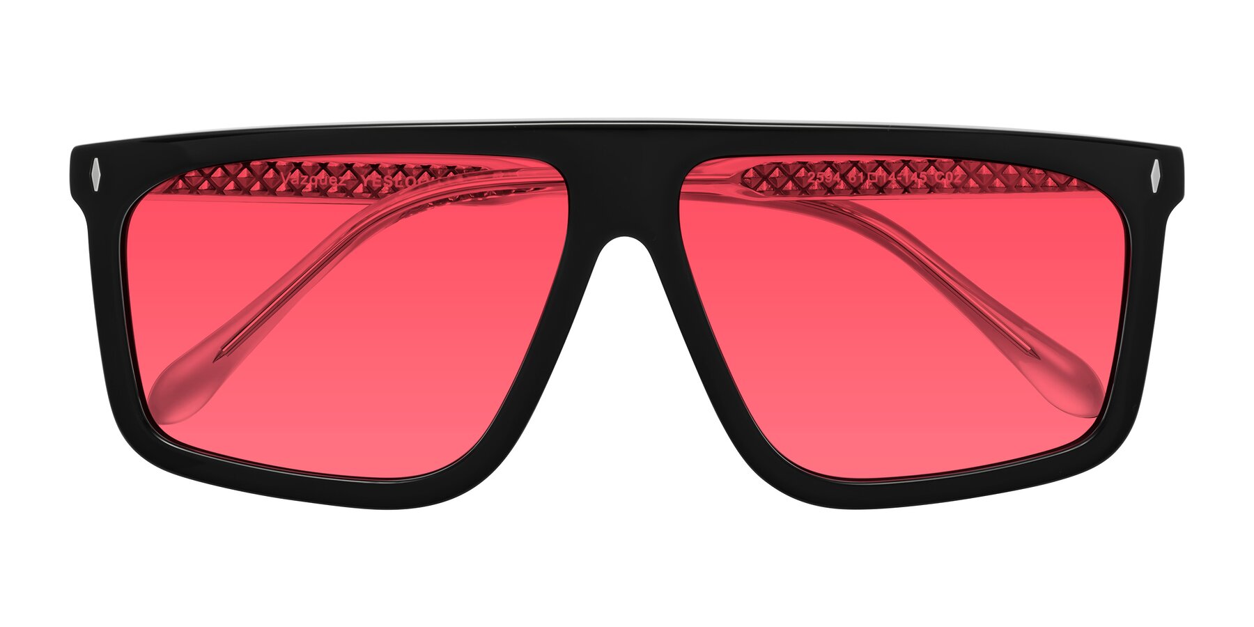 Folded Front of Vazquez in Black/Silver with Red Tinted Lenses