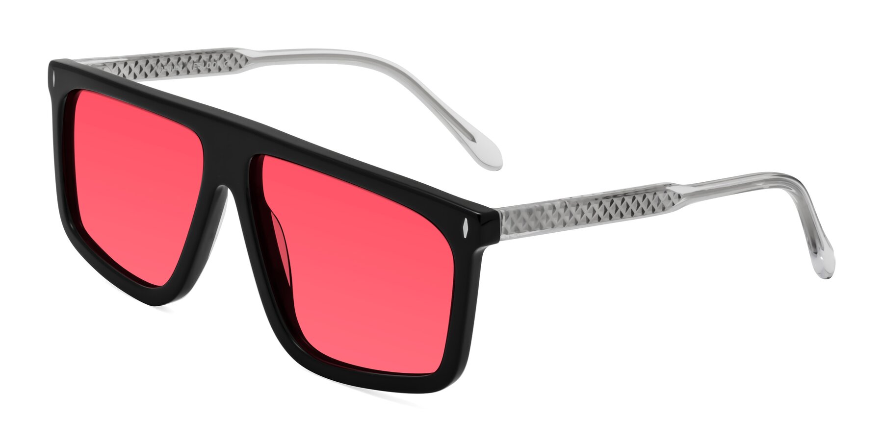 Angle of Vazquez in Black/Silver with Red Tinted Lenses