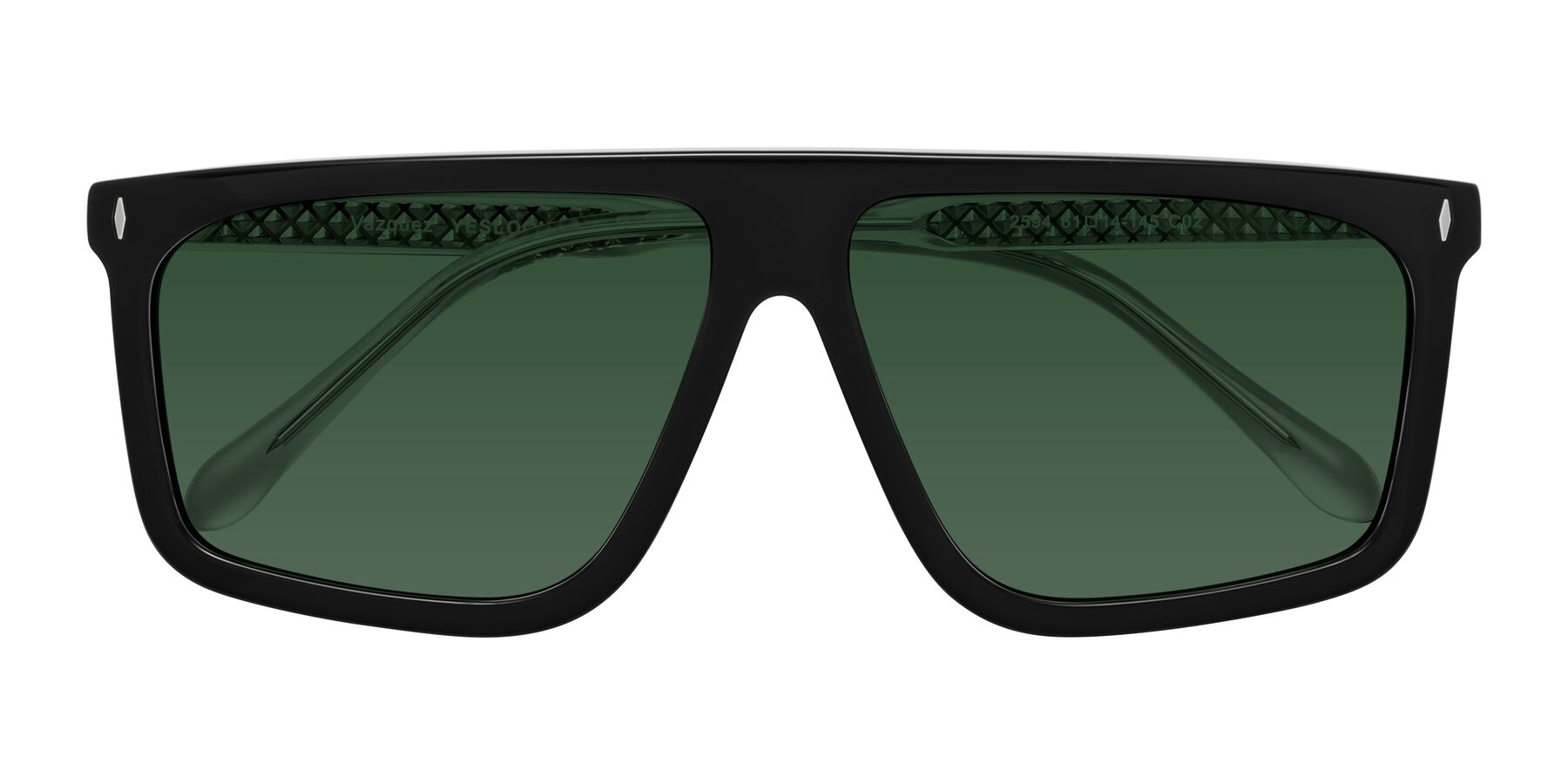 Folded Front of Vazquez in Black/Silver with Green Tinted Lenses