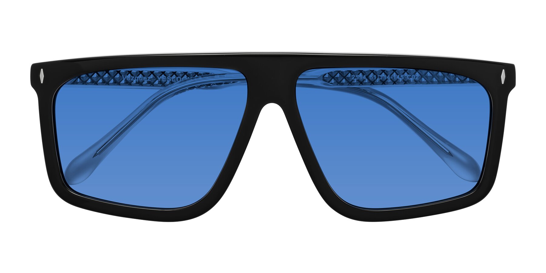 Folded Front of Vazquez in Black/Silver with Blue Tinted Lenses