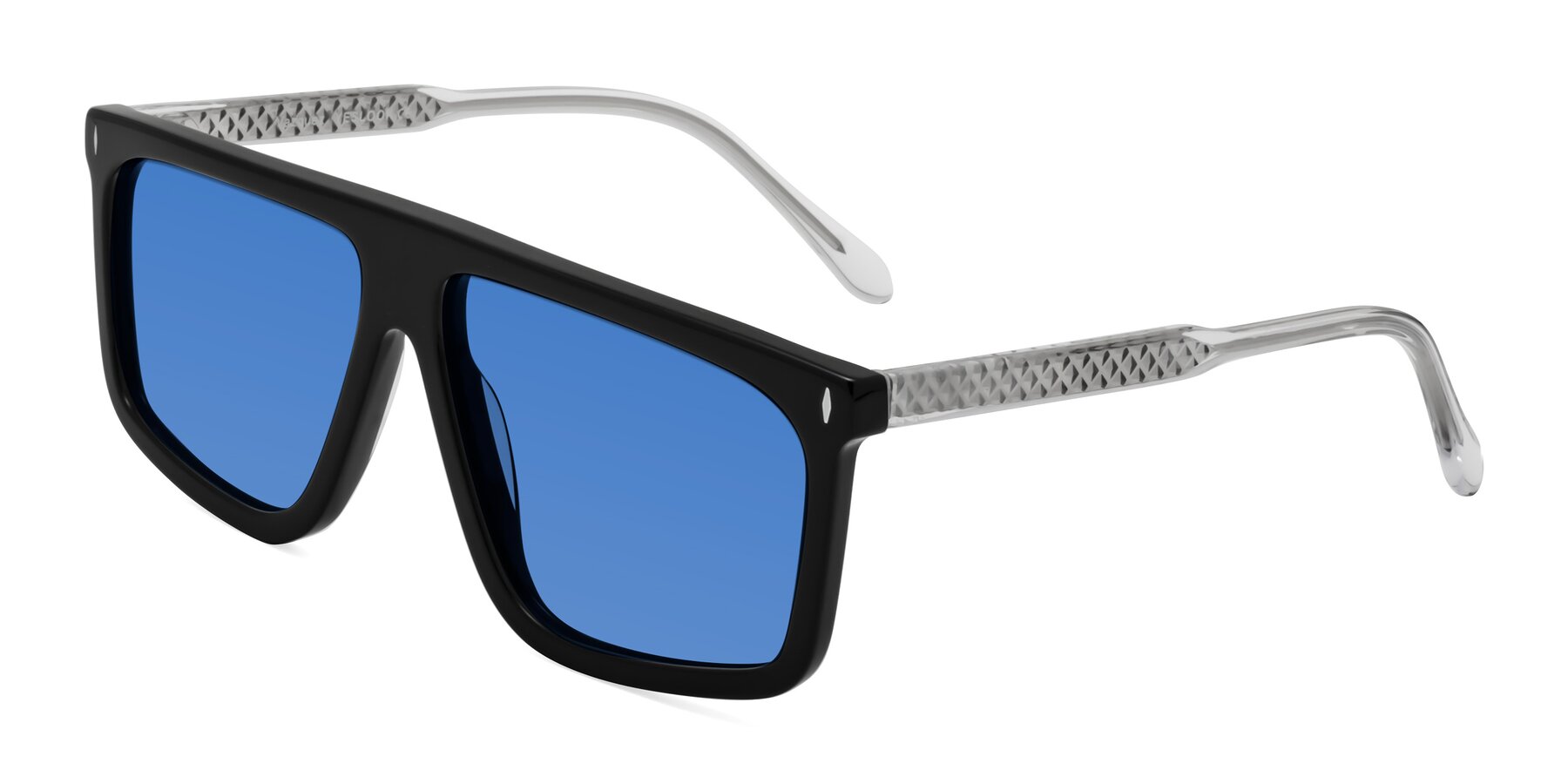 Angle of Vazquez in Black/Silver with Blue Tinted Lenses