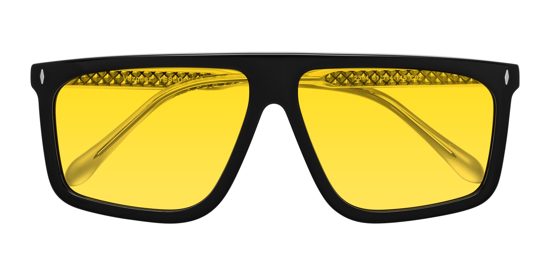 Folded Front of Vazquez in Black/Silver with Yellow Tinted Lenses