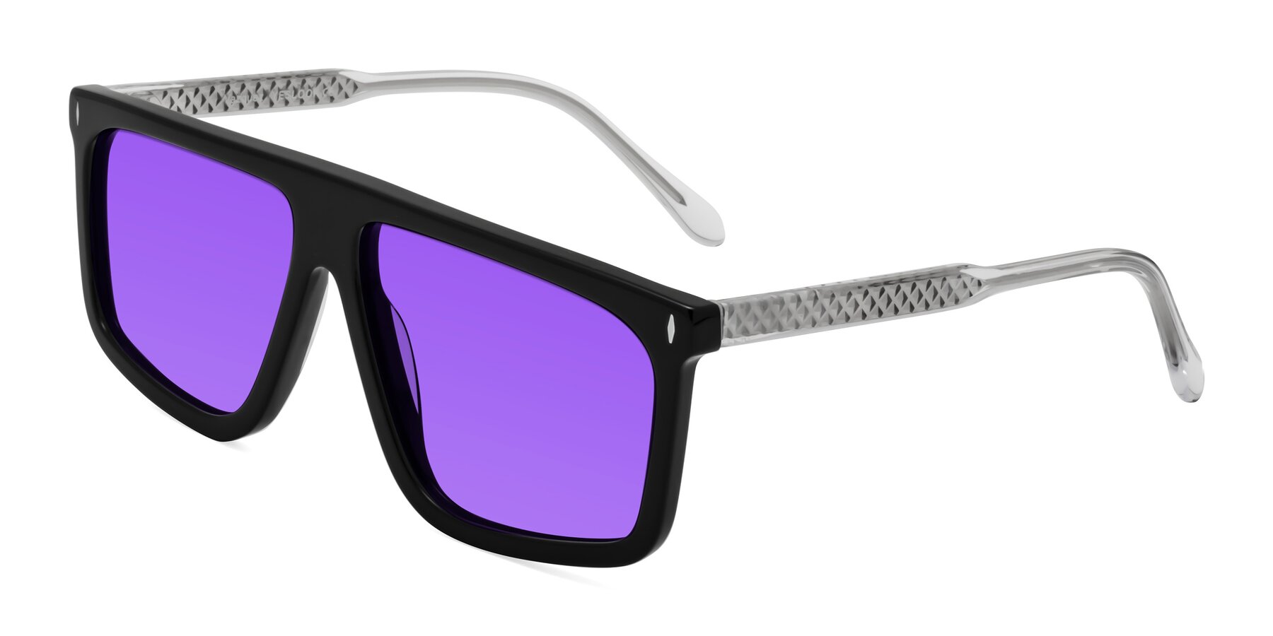 Angle of Vazquez in Black/Silver with Purple Tinted Lenses