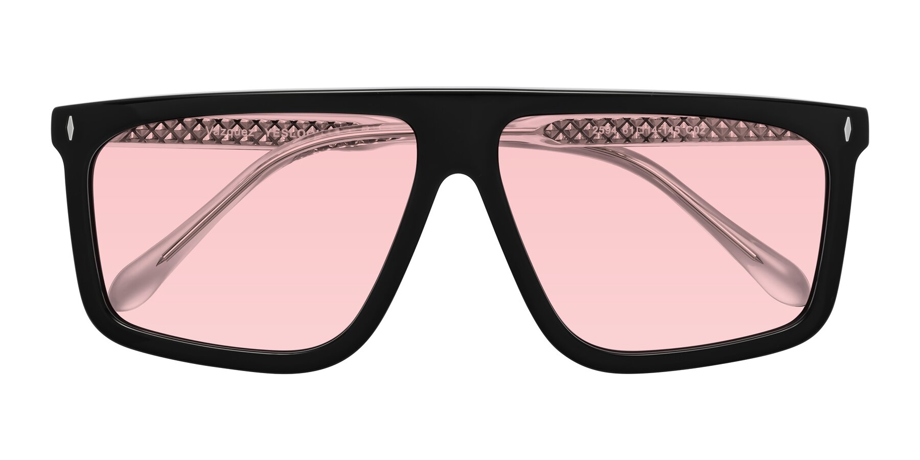 Folded Front of Vazquez in Black/Silver with Light Garnet Tinted Lenses