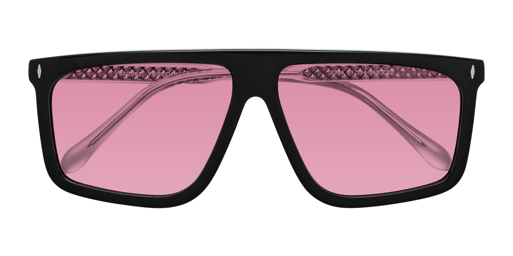 Folded Front of Vazquez in Black/Silver with Medium Wine Tinted Lenses