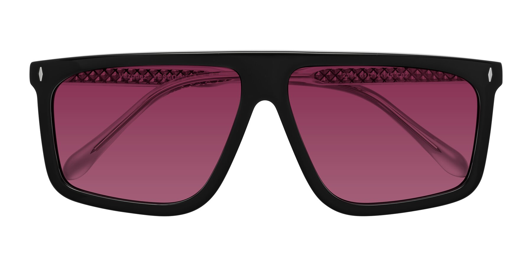 Folded Front of Vazquez in Black/Silver with Wine Tinted Lenses