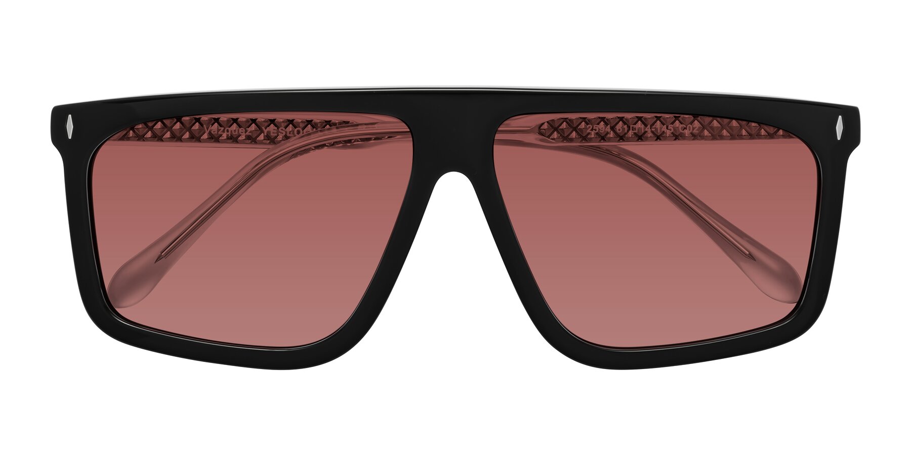 Folded Front of Vazquez in Black/Silver with Garnet Tinted Lenses