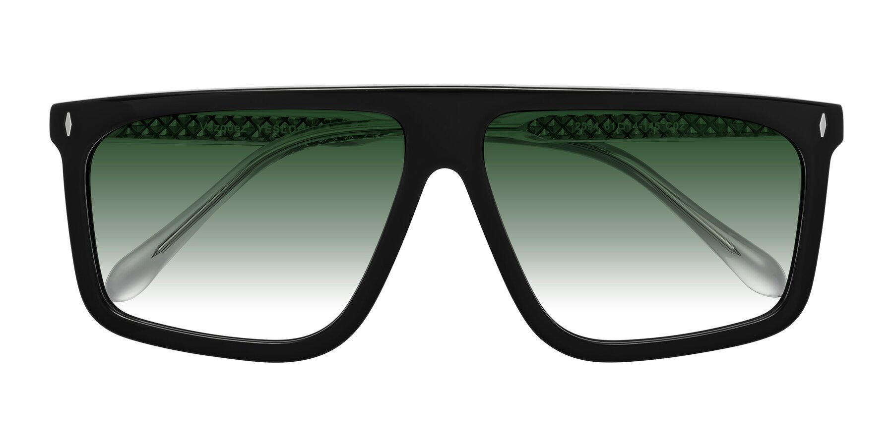 Folded Front of Vazquez in Black/Silver with Green Gradient Lenses
