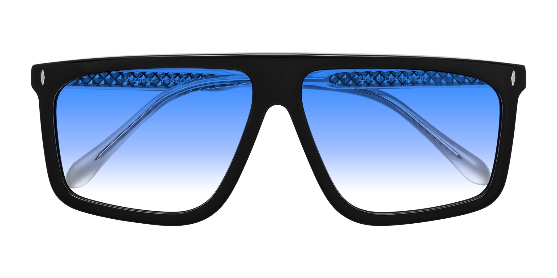Folded Front of Vazquez in Black/Silver with Blue Gradient Lenses